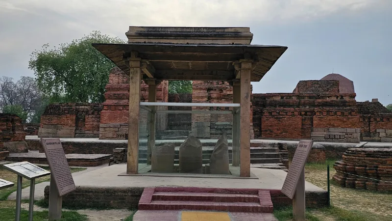 Pillar shaft of the Lion Capital located in archeological excavation site of Sarnath